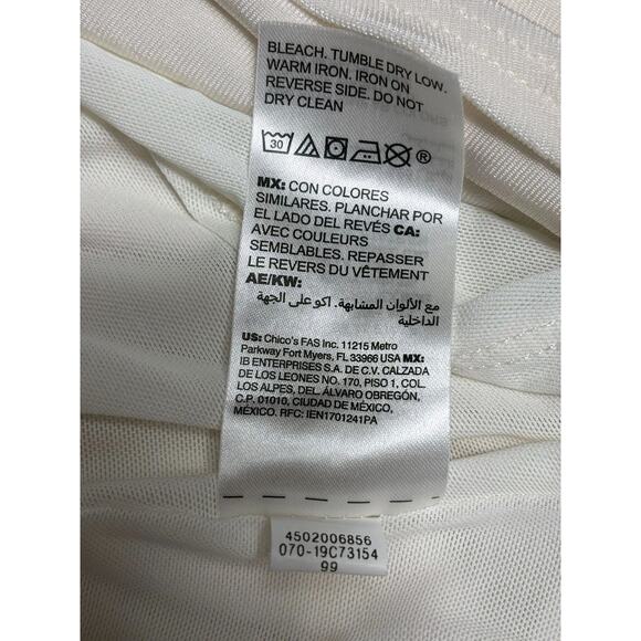 Chico's Travelers Top Womens Size 3 US XL White 3/4 Tie Sleeve Asymmetrical Hem - Picture 5 of 7